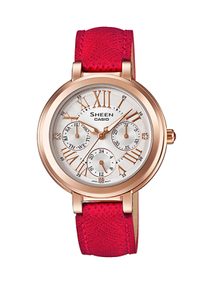 CASIO SHEEN นาฬิกาข้อมือ นาฬิกากันน้ำ นาฬิกาของแท้ ประกันศูนย์ CMG 1 ปี รุ่น SHE-3034GL-7B นาฬิกาสีแดง