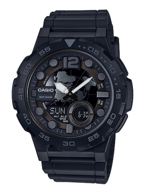 CASIO นาฬิกาคาสิโอ นาฬิกาข้อมือ นาฬิกากันน้ำ นาฬิกาของแท้ ประกันศูนย์ CMG 1 ปี รุ่น AEQ-100W-1B นาฬิกาสีดำ