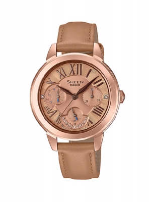 CASIO SHEEN นาฬิกาข้อมือ นาฬิกากันน้ำ นาฬิกาของแท้ ประกันศูนย์ CMG 1 ปี รุ่น SHE-3059PGL-5A นาฬิกาสีน้ำตาล