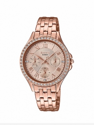 CASIO SHEEN นาฬิกาข้อมือ นาฬิกากันน้ำ นาฬิกาของแท้ ประกันศูนย์ CMG 1 ปี รุ่น SHE-3062PG-9A นาฬิกาสีน้ำตาล