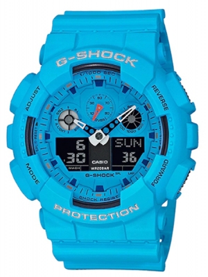 CASIO G-SHOCK นาฬิกาข้อมือ นาฬิกากันน้ำ นาฬิกาของแท้ ประกันศูนย์ CMG 1 ปี รุ่น GA-100RS-2A นาฬิกาสีฟ้า