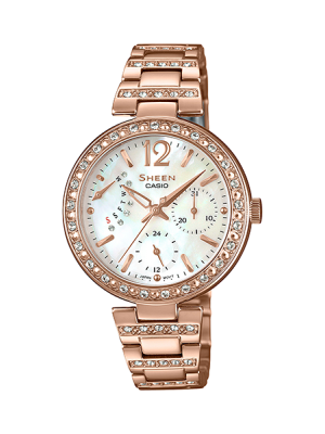 CASIO SHEEN นาฬิกาข้อมือ นาฬิกากันน้ำ นาฬิกาของแท้ ประกันศูนย์ CMG 1 ปี รุ่น SHE-3043PG-7A นาฬิกาสีน้ำตาล