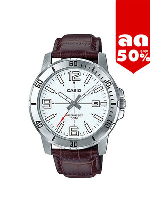 CASIO นาฬิกาคาสิโอ นาฬิกาข้อมือ นาฬิกากันน้ำ นาฬิกาของแท้ ประกันศูนย์ CMG 1 ปี รุ่น MTP-VD01L-7B นาฬิกาสีน้ำตาล