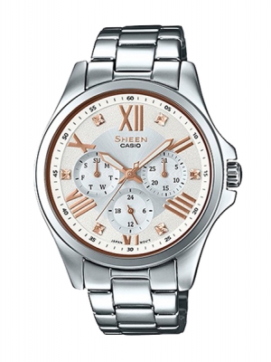 CASIO SHEEN นาฬิกาข้อมือ นาฬิกากันน้ำ นาฬิกาของแท้ ประกันศูนย์ CMG 1 ปี รุ่น SHE-3806D-7B นาฬิกาสีเงิน