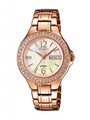 CASIO SHEEN นาฬิกาข้อมือ นาฬิกากันน้ำ นาฬิกาของแท้ ประกันศูนย์ CMG 1 ปี รุ่น SHE-4800PG-9A นาฬิกาสีน้ำตาล