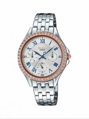 CASIO SHEEN นาฬิกาข้อมือ นาฬิกากันน้ำ นาฬิกาของแท้ ประกันศูนย์ CMG 1 ปี รุ่น SHE-3062SG-7A นาฬิกาสีเงิน