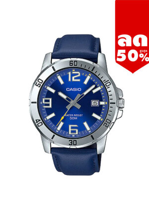 CASIO MID YEAR SALE นาฬิกาคาสิโอ พร้อมส่ง นาฬิกาข้อมือ นาฬิกากันน้ำ นาฬิกาของแท้ BTS ประกันศูนย์ CMG 1 ปี รุ่น MTP-VD01L-2B นาฬิกาสีน้ำเงิน