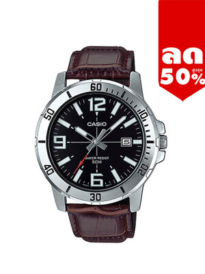 CASIO นาฬิกาคาสิโอ นาฬิกาข้อมือ นาฬิกากันน้ำ นาฬิกาของแท้ ประกันศูนย์ CMG 1 ปี รุ่น MTP-VD01L-1B นาฬิกาสีน้ำตาล