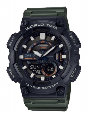 CASIO นาฬิกาคาสิโอ นาฬิกาข้อมือ นาฬิกากันน้ำ นาฬิกาของแท้ ประกันศูนย์ CMG 1 ปี รุ่น AEQ-110W-3A นาฬิกาสีดำ