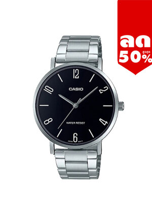 CASIO นาฬิกาคาสิโอ นาฬิกาข้อมือ นาฬิกากันน้ำ นาฬิกาของแท้ ประกันศูนย์ CMG 1 ปี รุ่น MTP-VT01D-1B2 นาฬิกาสีเงิน