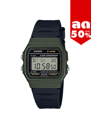 CASIO MID YEAR SALE นาฬิกาคาสิโอ นาฬิกาข้อมือ นาฬิกากันน้ำ นาฬิกาของแท้ ประกันศูนย์ CMG 1 ปี รุ่น F-91WM-3A นาฬิกาสีเขียว