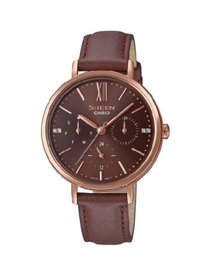 CASIO SHEEN นาฬิกาข้อมือ นาฬิกากันน้ำ นาฬิกาของแท้ ประกันศูนย์ CMG 1 ปี รุ่น SHE-3064PGL-5A นาฬิกาสีน้้ำตาล