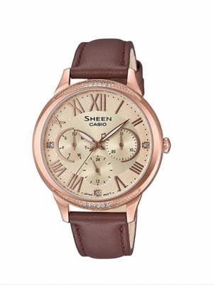CASIO SHEEN นาฬิกาข้อมือ นาฬิกากันน้ำ นาฬิกาของแท้ ประกันศูนย์ CMG 1 ปี รุ่น SHE-3058PGL-9A นาฬิกาสีน้ำตาล