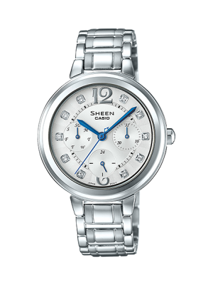 CASIO SHEEN นาฬิกาข้อมือ นาฬิกากันน้ำ นาฬิกาของแท้ ประกันศูนย์ CMG 1 ปี รุ่น SHE-3048D-7A นาฬิกาสีเงิน