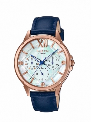 CASIO SHEEN นาฬิกาข้อมือ นาฬิกากันน้ำ นาฬิกาของแท้ ประกันศูนย์ CMG 1 ปี รุ่น SHE-3056PGL-7B นาฬิกาสีน้ำเงิน