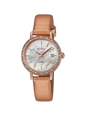 CASIO SHEEN นาฬิกาข้อมือ นาฬิกากันน้ำ นาฬิกาของแท้ ประกันศูนย์ CMG 1 ปี รุ่น SHE-4060PGL-4A นาฬิกาสีน้ำตาล