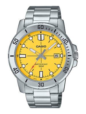 CASIO MID YEAR SALE นาฬิกาคาสิโอ พร้อมส่ง นาฬิกาข้อมือ นาฬิกากันน้ำ นาฬิกาของแท้ BTS ประกันศูนย์ CMG 1 ปี รุ่น MTP-VD01D-9E นาฬิกาสีเงิน