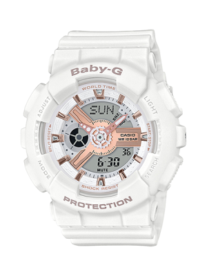 CASIO BABY-G นาฬิกาข้อมือ นาฬิกากันน้ำ นาฬิกาของแท้ ประกันศูนย์ CMG 1 ปี รุ่น BA-110RG-7A นาฬิกาสีขาว