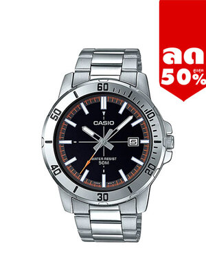 CASIO นาฬิกาคาสิโอ นาฬิกาข้อมือ นาฬิกากันน้ำ นาฬิกาของแท้ ประกันศูนย์ CMG 1 ปี รุ่น MTP-VD01D-1E2 นาฬิกาสีเงิน