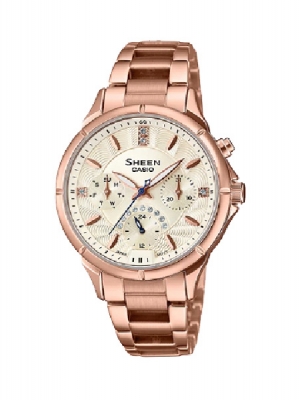 CASIO SHEEN นาฬิกาข้อมือ นาฬิกากันน้ำ นาฬิกาของแท้ ประกันศูนย์ CMG 1 ปี รุ่น SHE-3047PG-9A นาฬิกาสีน้ำตาล