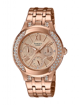 CASIO SHEEN นาฬิกาข้อมือ นาฬิกากันน้ำ นาฬิกาของแท้ ประกันศูนย์ CMG 1 ปี รุ่น SHE-3809PG-9A นาฬิกาสีน้ำตาล