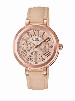 CASIO SHEEN นาฬิกาข้อมือ นาฬิกากันน้ำ นาฬิกาของแท้ ประกันศูนย์ CMG 1 ปี รุ่น SHE-3034GL-9A นาฬิกาสีน้ำตาล