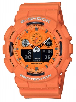 CASIO G-SHOCK นาฬิกาข้อมือ นาฬิกากันน้ำ นาฬิกาของแท้ ประกันศูนย์ CMG 1 ปี รุ่น GA-100RS-4A นาฬิกาสีส้ม