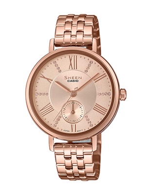CASIO SHEEN นาฬิกาข้อมือ นาฬิกากันน้ำ นาฬิกาของแท้ ประกันศูนย์ CMG 1 ปี รุ่น SHE-3066PG-4A นาฬิกาสีน้ำตาล