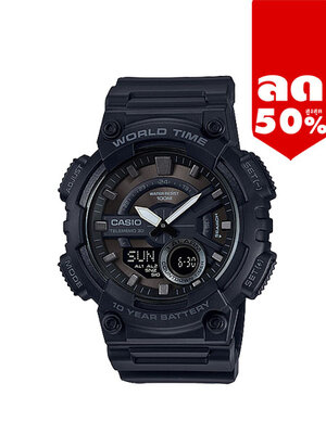 CASIO MID YEAR SALE นาฬิกาคาสิโอ พร้อมส่ง นาฬิกาข้อมือ นาฬิกากันน้ำ นาฬิกาของแท้ BTS ประกันศูนย์ CMG 1 ปี รุ่น AEQ-110W-1B นาฬิกาสีดำ