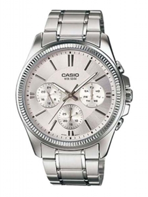 CASIO นาฬิกาคาสิโอ นาฬิกาข้อมือ นาฬิกากันน้ำ นาฬิกาของแท้ ประกันศูนย์ CMG 1 ปี รุ่น MTP-1375D-7A นาฬิกาสีเงิน