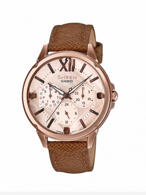 CASIO SHEEN นาฬิกาข้อมือ นาฬิกากันน้ำ นาฬิกาของแท้ ประกันศูนย์ CMG 1 ปี รุ่น SHE-3056PGL-7A นาฬิกาสีน้ำตาล
