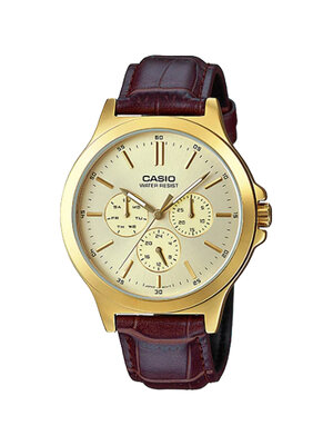 CASIO นาฬิกาคาสิโอ นาฬิกาข้อมือ นาฬิกากันน้ำ นาฬิกาของแท้ ประกันศูนย์ CMG 1 ปี รุ่น MTP-V300GL-9A นาฬิกาสีน้ำตาล