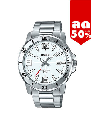 CASIO นาฬิกาคาสิโอ นาฬิกาข้อมือ นาฬิกากันน้ำ นาฬิกาของแท้ ประกันศูนย์ CMG 1 ปี รุ่น MTP-VD01D-7B นาฬิกาสีเงิน