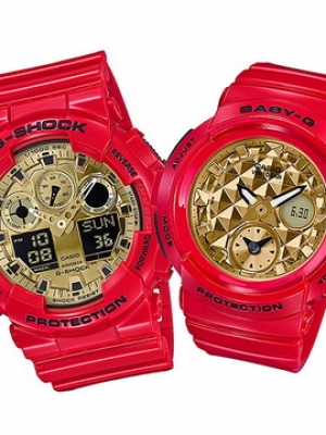 CASIO G-SHOCK นาฬิกาข้อมือ นาฬิกากันน้ำ นาฬิกาของแท้ ประกันศูนย์ CMG 1 ปี รุ่น GA-100VLA-4 BGA-195VLA-4A นาฬิกาสีแดง