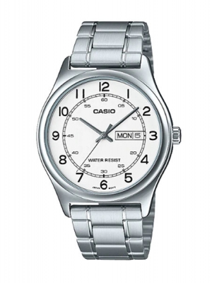 CASIO นาฬิกาคาสิโอ นาฬิกาข้อมือ นาฬิกากันน้ำ นาฬิกาของแท้ ประกันศูนย์ CMG 1 ปี รุ่น MTP-V006D-7B2 นาฬิกาสีเงิน