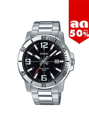 CASIO MID YEAR SALE นาฬิกาคาสิโอ พร้อมส่ง นาฬิกาข้อมือ นาฬิกากันน้ำ นาฬิกาของแท้ BTS ประกันศูนย์ CMG 1 ปี รุ่น MTP-VD01D-1B นาฬิกาสีเงิน
