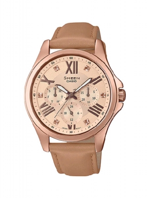 CASIO SHEEN นาฬิกาข้อมือ นาฬิกากันน้ำ นาฬิกาของแท้ ประกันศูนย์ CMG 1 ปี รุ่น SHE-3806GL-9A นาฬิกาสีน้ำตาล