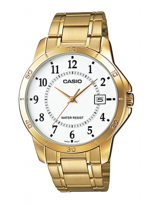 CASIO นาฬิกาคาสิโอ นาฬิกาข้อมือ นาฬิกากันน้ำ นาฬิกาของแท้ ประกันศูนย์ CMG 1 ปี รุ่น MTP-V004G-7B นาฬิกาทอง