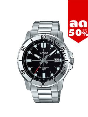 CASIO MID YEAR SALE นาฬิกาคาสิโอ นาฬิกาข้อมือ นาฬิกากันน้ำ นาฬิกาของแท้ BTS ประกันศูนย์ CMG 1 ปี รุ่น MTP-VD01D-1E นาฬิกาสีเงิน