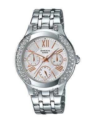 CASIO SHEEN นาฬิกาข้อมือ นาฬิกากันน้ำ นาฬิกาของแท้ ประกันศูนย์ CMG 1 ปี รุ่น SHE-3809D-7A นาฬิกาสีเงิน