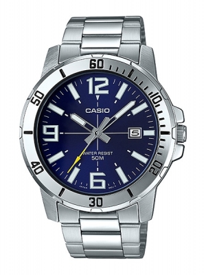 CASIO MID YEAR SALE นาฬิกาคาสิโอ นาฬิกาข้อมือ นาฬิกากันน้ำ นาฬิกาของแท้ BTS ประกันศูนย์ CMG 1 ปี รุ่น MTP-VD01D-2B นาฬิกาสีเงิน