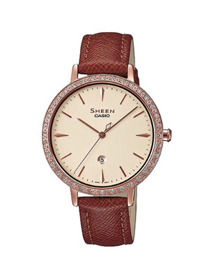 CASIO SHEEN นาฬิกาข้อมือ นาฬิกากันน้ำ นาฬิกาของแท้ ประกันศูนย์ CMG 1 ปี รุ่น SHE-4535YGL-9A นาฬิกาสีน้ำตาล