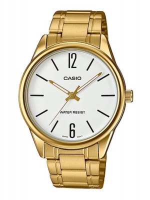 CASIO นาฬิกาคาสิโอ นาฬิกาข้อมือ นาฬิกากันน้ำ นาฬิกาของแท้ ประกันศูนย์ CMG 1 ปี รุ่น MTP-V005G-7B นาฬิกาสีทอง