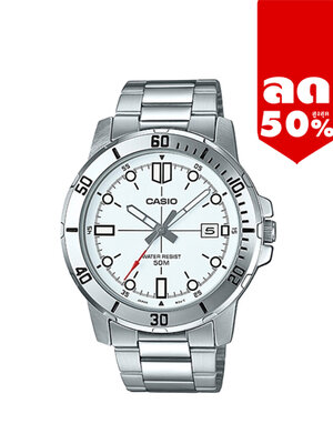 CASIO นาฬิกาคาสิโอ นาฬิกาข้อมือ นาฬิกากันน้ำ นาฬิกาของแท้ ประกันศูนย์ CMG 1 ปี รุ่น MTP-VD01D-7E นาฬิกาสีเงิน