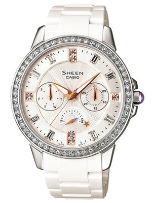 CASIO SHEEN นาฬิกาข้อมือ นาฬิกากันน้ำ นาฬิกาของแท้ ประกันศูนย์ CMG 1 ปี รุ่น SHE-3023-7A นาฬิกาสีขาว