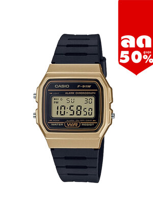 CASIO MID YEAR SALE นาฬิกาคาสิโอ นาฬิกาข้อมือ นาฬิกากันน้ำ นาฬิกาของแท้ ประกันศูนย์ CMG 1 ปี รุ่น F-91WM-9 นาฬิกาสีทอง