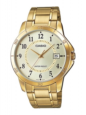 CASIO นาฬิกาคาสิโอ นาฬิกาข้อมือ นาฬิกากันน้ำ นาฬิกาของแท้ ประกันศูนย์ CMG 1 ปี รุ่น MTP-V004G-9B นาฬิกาสีทอง