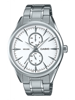 CASIO นาฬิกาคาสิโอ นาฬิกาข้อมือ นาฬิกากันน้ำ นาฬิกาของแท้ ประกันศูนย์ CMG 1 ปี รุ่น MTP-SW340D-7A นาฬิกาสีเงิน