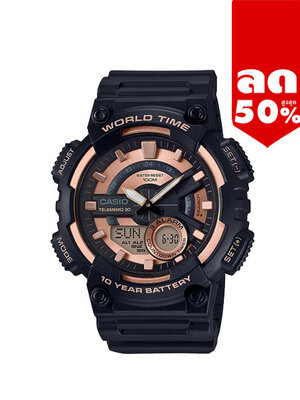 CASIO นาฬิกาคาสิโอ นาฬิกาข้อมือ นาฬิกากันน้ำ นาฬิกาของแท้ ประกันศูนย์ CMG 1 ปี รุ่น AEQ-110W-1A3 นาฬิกาสีดำ