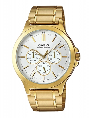 CASIO นาฬิกาคาสิโอ นาฬิกาข้อมือ นาฬิกากันน้ำ นาฬิกาของแท้ ประกันศูนย์ CMG 1 ปี รุ่น MTP-V300G-7A นาฬิกาสีทอง